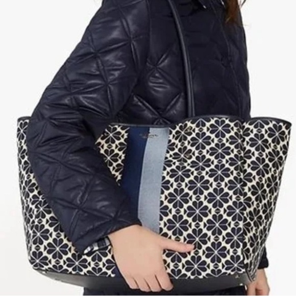 New w/o tags Kate Spade ♠️ Lg Flower Jacquard Stripe Everything Blue Tote 👜 - Picture 13 of 13